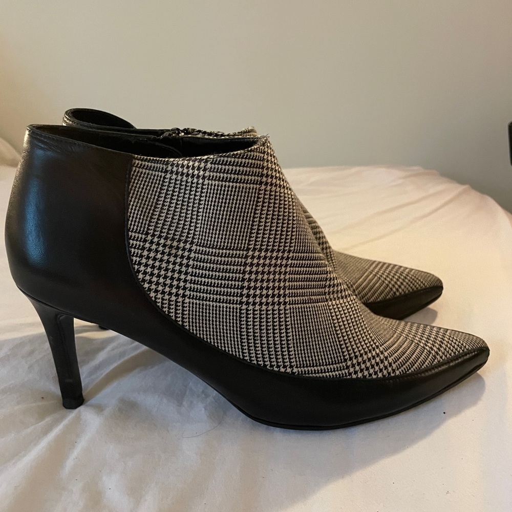 LK Bennett Black & White Glen Plaid Pointed Toe Ankle Booties